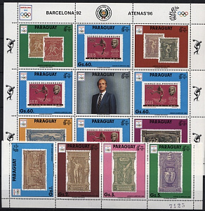 Парагвай, 1990, История Олимпиад, марка на марке. 4 марки+лист